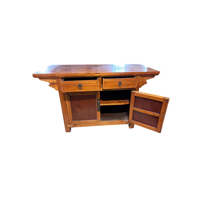 Vintage Asian Cantonese Natural Wood Low Chest 26.25" H For Sale - Image 4 of 6