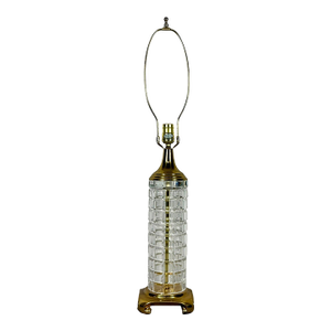 Large Signed Dresden Hand Cut Block Crystal and Brass Table Lamp 31 Inch Hollywood Regency