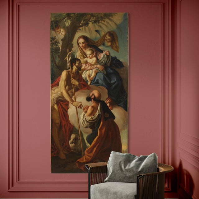 Italian Artist, Madonna and Child with St. John the Baptist and St. Roch, 1780, Oil on Canvas For Sale - Image 13 of 16
