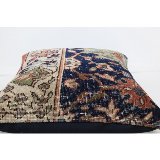 Textile HandWoven Navy Blue & Green Turkish Rug Pillow Cover -20'' X 20'' For Sale - Image 7 of 8