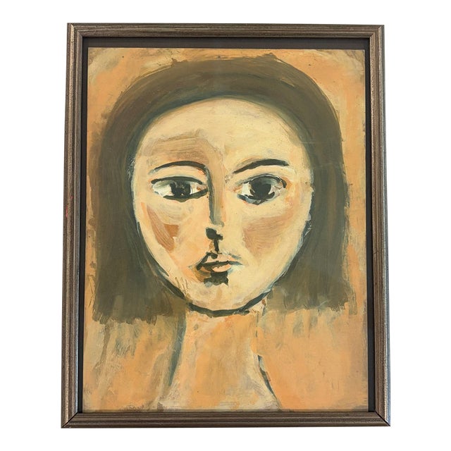 Mid-20th Century Framed French Parisian Female Portrait Painting For Sale