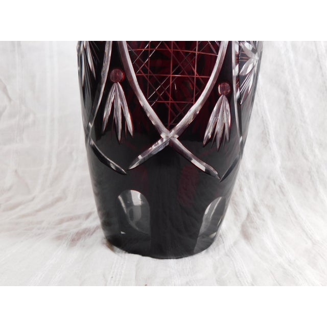 Contemporary 1940s Dark Red Cut to Clear Vase For Sale - Image 3 of 5