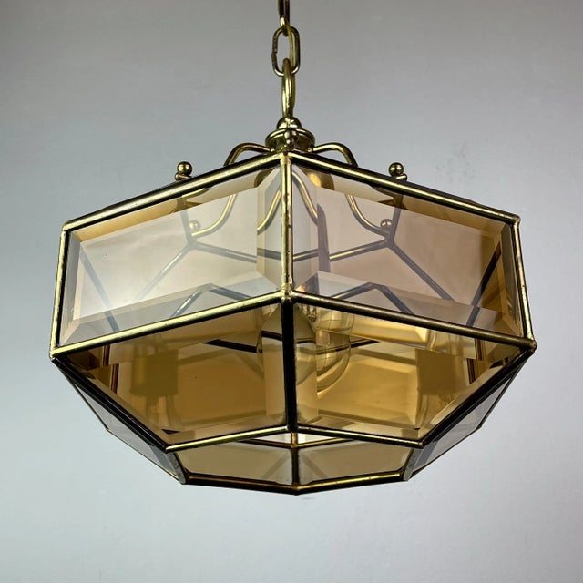 Vintage Diamond Hex Crystal Pendant Lamp in Golden Brass, Italy, 1960s For Sale - Image 4 of 18