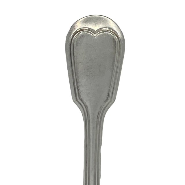 French Antique French Christofle “Chinon” Glossy Silver Plate European Place Oval Soup Spoon With Monogram For Sale - Image 3 of 13