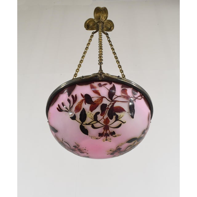 1920s French Art Deco Pendant Light by Galle - 1925 Cameo Gallé Chandelier France For Sale - Image 5 of 17