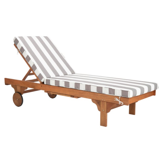 Newport Chaise Lounge Chair with Side Table, Natural/Grey Stripe Cushion For Sale - Image 11 of 11