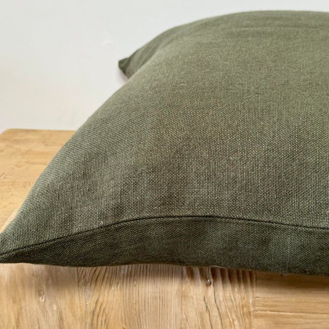 Traditional Belgian Linen Pillow Cover in Forest For Sale - Image 3 of 5