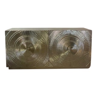 Bernhardt Furniture Sunburst Credenza Clad in German Silver, Barcelona Collection. For Sale