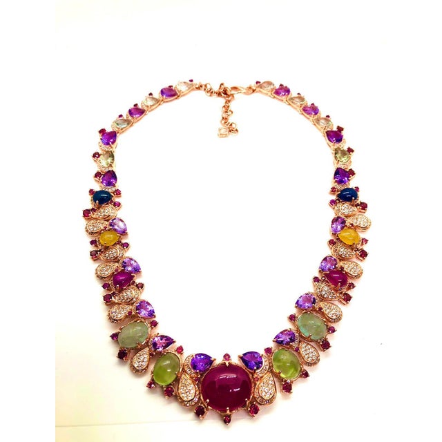 Pink Bochic “Capri” Vintage Ruby, Sapphire, Amethyst, Aquamarine & Peridot Necklace For Sale - Image 8 of 18