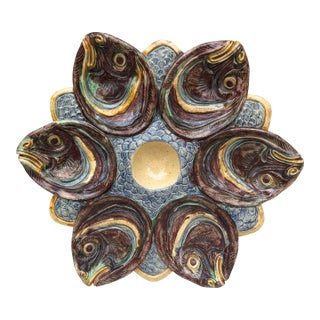 Majolica Palissy Fish Heads Oyster Plate Thomas Sergent, Circa 1880 For Sale