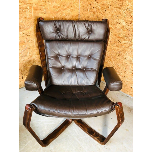 Vintage Scandinavian Viking Chair in Coco Leather, 1970s, in Good conditions. Designed 1970 to 1979 This piece is...