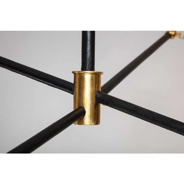 Brass Bespoke Sculptural Leather and Brass Four-Arm Fixture With Articulating Arms For Sale - Image 8 of 10