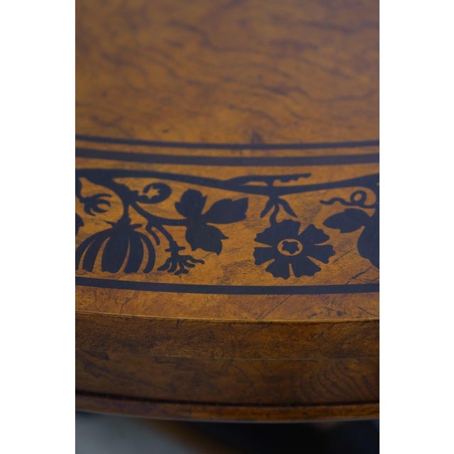1990s Baker Burlwood Round Inlaid Center Table For Sale - Image 5 of 14