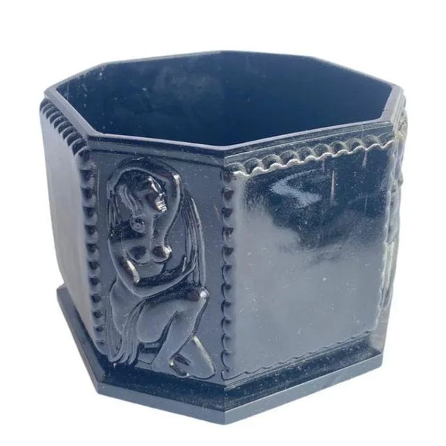 1920s Art Deco Black Amethyst Tiara Glass Vanity Jar With Nude Woman For Sale - Image 4 of 9