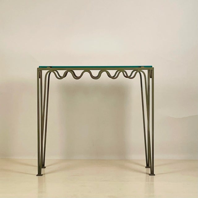 DESIGN FRERES Verdigris 'Meandre' and Glass Consoles by Design Frères - a Pair For Sale - Image 4 of 7