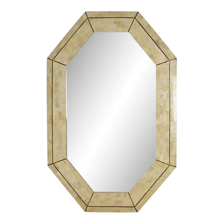 1980s Tessellated Marble With Brass Inlay Mirror | Chairish