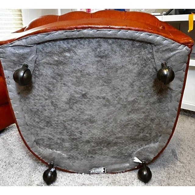 Vintage 1980s Pair of Cognac Tufted Barrel Club Chairs by Classic Leather Inc., Hickory Nc – Top Grain Leather on Brass Shepherd Casters For Sale - Image 17 of 17