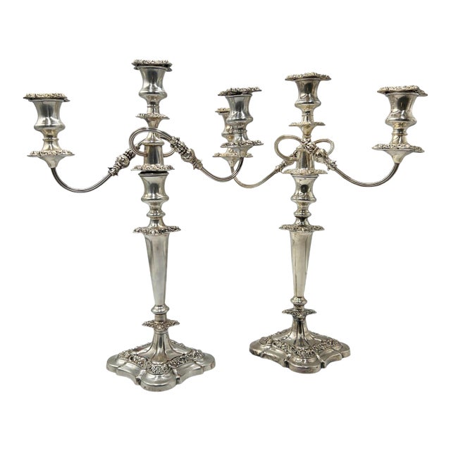 Pair of Neoclassical Revival Silver-Plated Candelabras by Suckling Ltd., England For Sale
