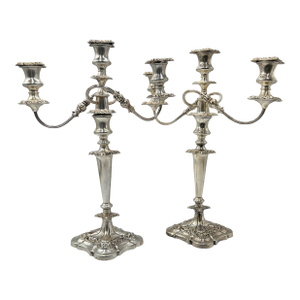 Pair of Neoclassical Revival Silver-Plated Candelabras by Suckling Ltd., England