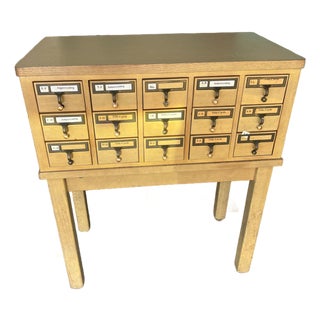 Vintage 15-Drawer Library Card Catalog Cabinet on Stand – Mid-Century Library Furniture For Sale