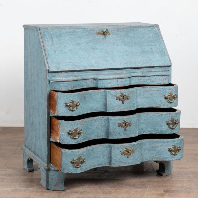 19th Century Danish Oak Blue Painted Secretary Bureau For Sale - Image 4 of 8