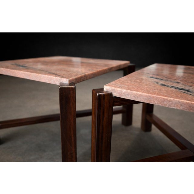 Pair of Brazilian Rosewood & Pink Granite Side Tables, Brazil, 1960s For Sale - Image 14 of 14