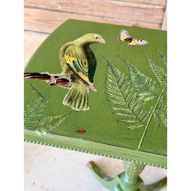 Antique Tripod Pedestal Table With Botanical Décor Finish and Brass Feet For Sale - Image 4 of 11