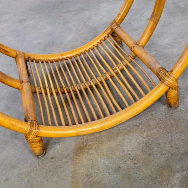 Mid-20th Century MCM Coastal Style Side or End Table With Bent Rattan Base and Rectangle Glass Top For Sale - Image 13 of 18