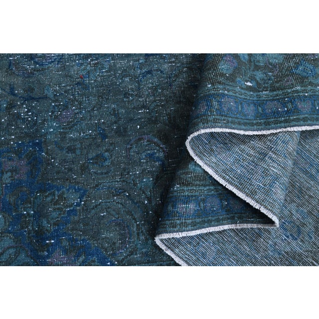 1970s Vintage Persian Handmade Wool Cotton Blue Area Rug For Sale In San Francisco - Image 6 of 11