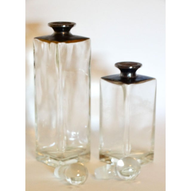 Metal Apothecary Vanity Cut Glass Jars, Silver Plate Accents, Set of 2, Minimalist For Sale - Image 7 of 7