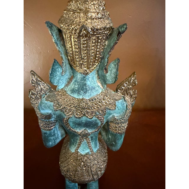 1960s Tibetan Guardian Angel Theppanom Statues Bronze / Gold Gilt 13" - ca.1960 - A Pair For Sale - Image 5 of 15