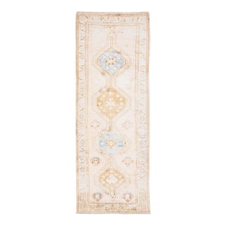 Vintage Sarouk Shabby Chic Beige Handmade Tribal Wool Runner For Sale