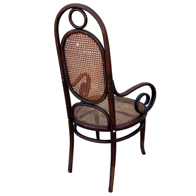 Vienna Secession Bent Oak & Cane High Back Armhair No. 17 by Thonet For Sale - Image 4 of 9