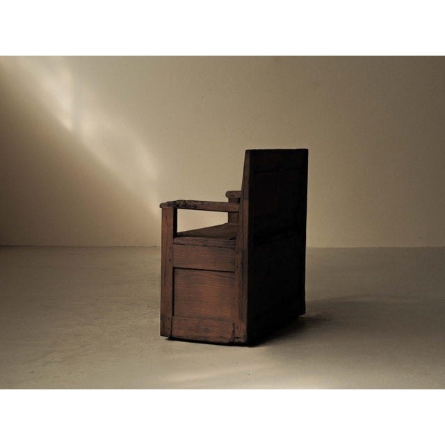 Antique French Folk Bench with Storage Chest in Wood For Sale - Image 10 of 14