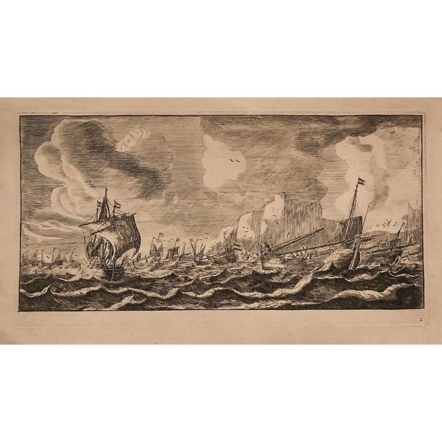 Naval Battle - Original Etching by R. Zeeman - 1940s 1940's For Sale