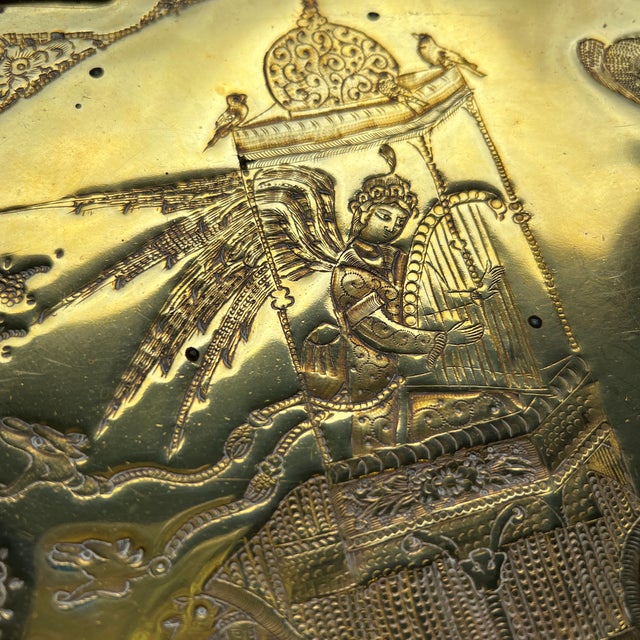 Mediterranean Vintage Brass Harp and Camel Plates Hanging- a Pair For Sale - Image 3 of 6