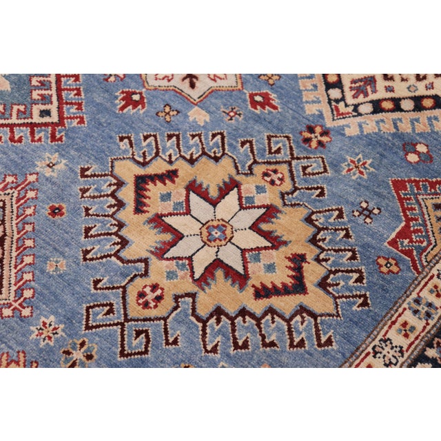 1990s Rustic Kazak Light Blue/Red Wool Rug - 8'1''x9'7'' For Sale - Image 5 of 10