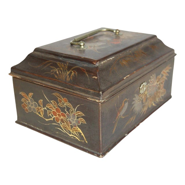 1930s Japanese Jewelry Box Lacquer Interior and Skeleton Key For Sale