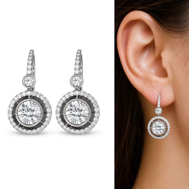 Art Deco 14K White Gold Diamond Solitaire Drop Earrings Estate Antique For Sale - Image 3 of 3