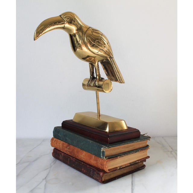 Wood Vintage Brass Tucan Bird Sculpture Mounted on Wood Base. For Sale - Image 7 of 11