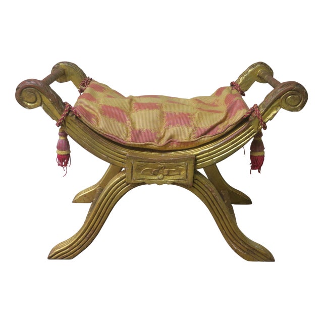 Antique Parcel Gilt Cruciform Stool For Sale