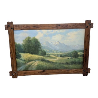 Alpine Landscape, 1970s, Oil Painting on Board, Framed For Sale