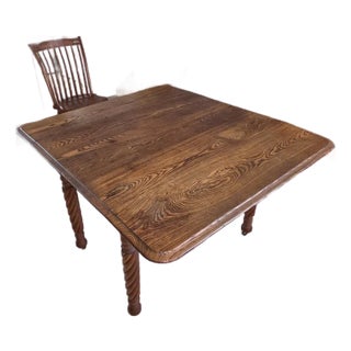 19th Century 5-Legged Antique Oak Dining Table - Drop Leaf With 3 Additional Leaves For Sale