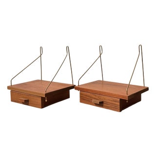 Danish Teak Wall-Mounted Bedside Tables, 1960s, Set of 2 For Sale