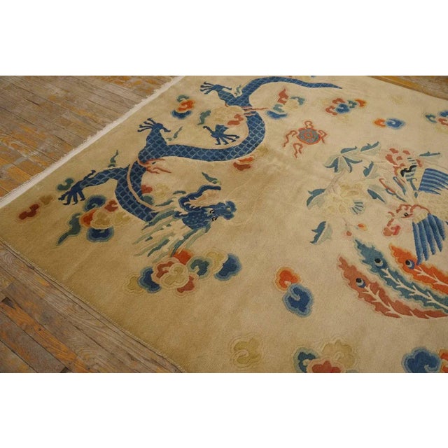 1980s Beige Dragon Vintage Nepalese Tibetan Carpet 6' X 8'9" Knotted Wool Rug For Sale - Image 11 of 12