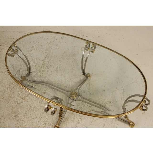 Labarge Labarge Regency Brass & Steel Glass Top Coffee Table For Sale - Image 4 of 13
