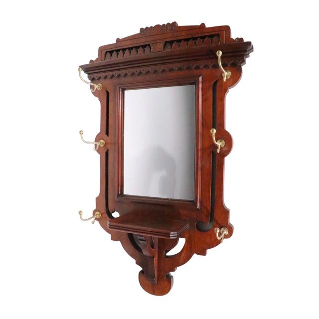 Victorian Eastlake Aesthetic Movement Wall Mirror Hat Rack C. 1880's For Sale In New York - Image 6 of 15