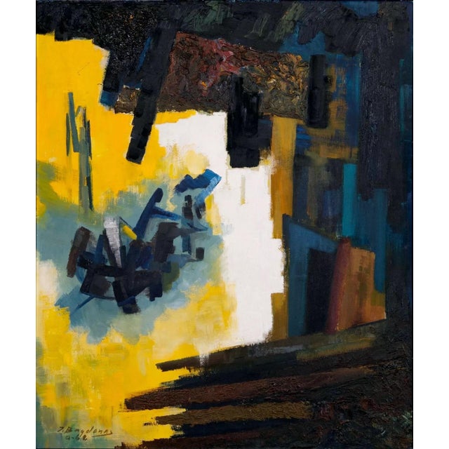 A modern abstract expressionist oil painting on canvas by Juozas Bagdonas (1911-2005). Hand signed and dated 1962 on the...