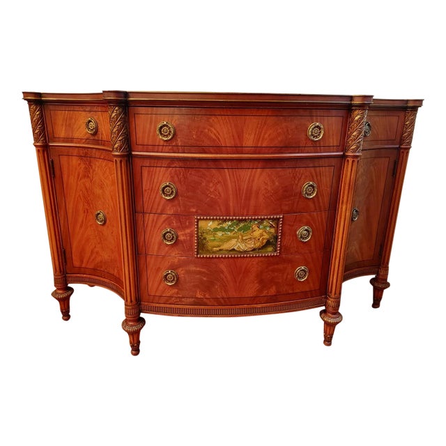 1970s Vintage Robert W. Irwin Burl Wood English Adams Style Server Cabinet For Sale