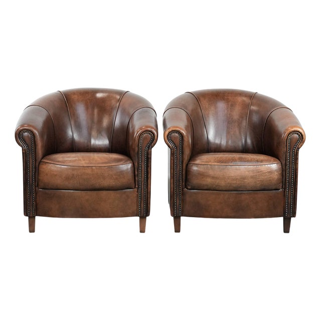 Club Chairs in Sheepskin Leather, Set of 2 For Sale